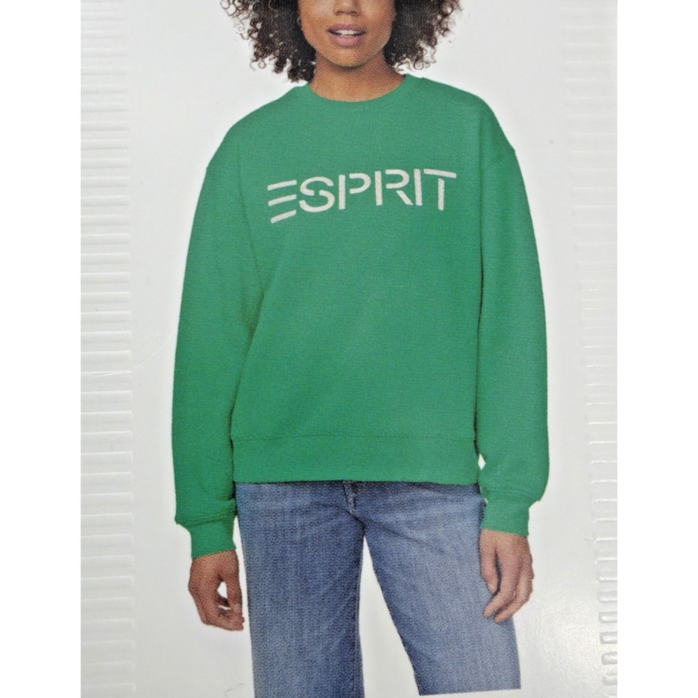 NWT Esprit Logo Crewneck Sweatshirt Embroidery 80s Retro Viral Costco S Green